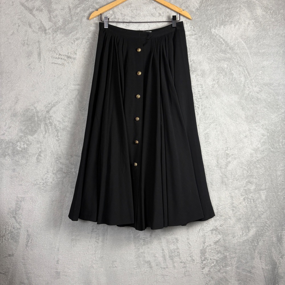 Vintage Florence Paris Skirt Pleated Midi Medium Black Coquette Bridgerton